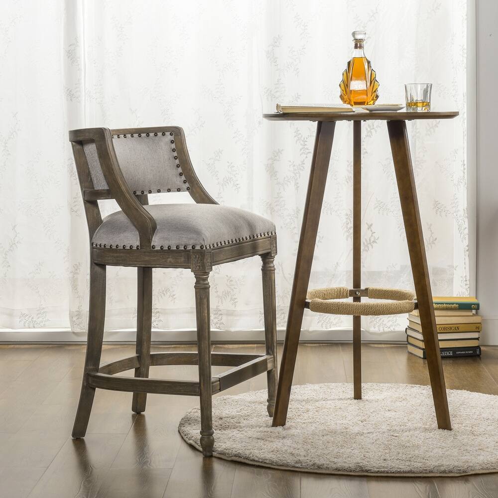 Bon Accord Farmhouse Counter or Bar Stool with Footrest - Light Heathered Grey - Linen - Counter height
