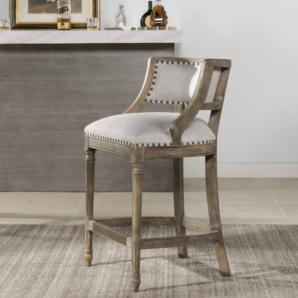Bon Accord Farmhouse Counter or Bar Stool with Footrest - Light Heathered Grey - Linen - Counter height