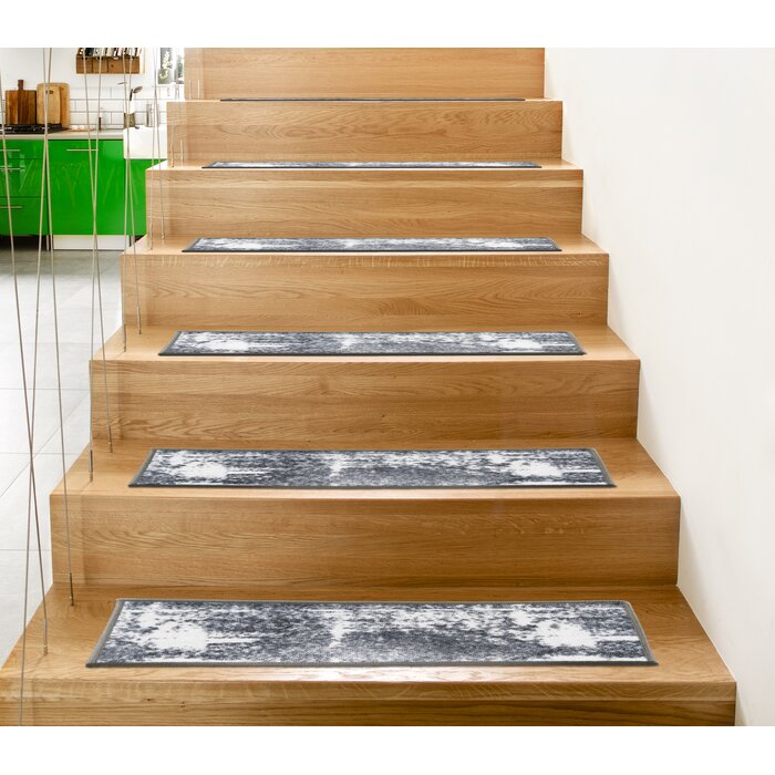 26'' L x 8.6'' W Thigpen Distressed Contemporary Non-Slip Gray/Ivory Stair Tread (Set of 13)