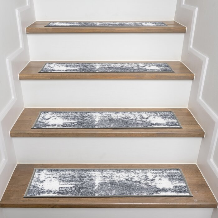 26'' L x 8.6'' W Thigpen Distressed Contemporary Non-Slip Gray/Ivory Stair Tread (Set of 13)
