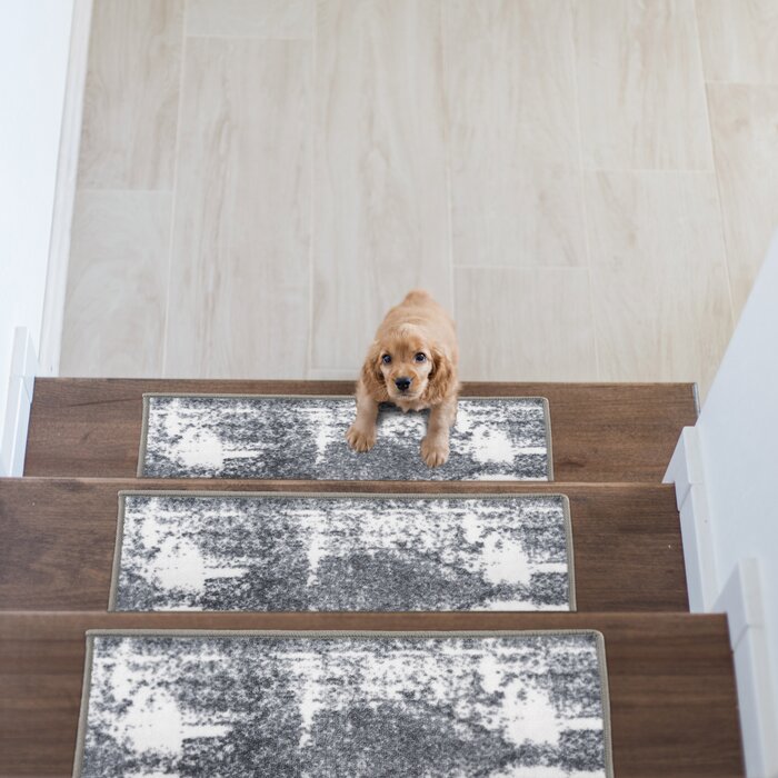 26'' L x 8.6'' W Thigpen Distressed Contemporary Non-Slip Gray/Ivory Stair Tread (Set of 13)
