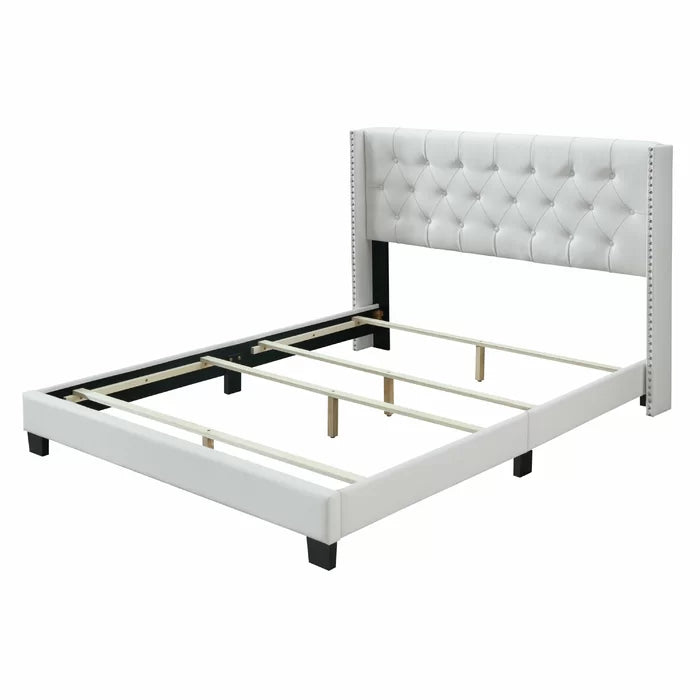 Queen White Tianna Tufted Upholstered Low Profile Standard Bed