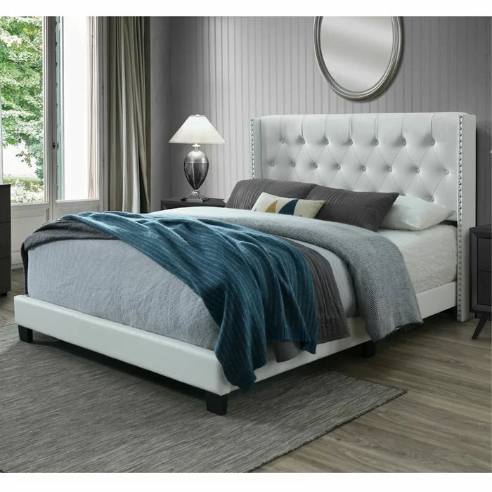 Queen White Tianna Tufted Upholstered Low Profile Standard Bed