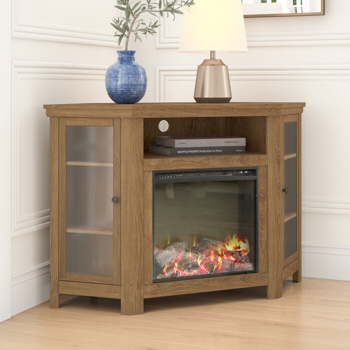 Tieton corner tv clearance stand with fireplace
