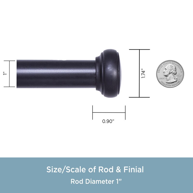 90" - 130" Black Tillman Adjustable 1" Single Curtain Rod (Set of 2) CYB405