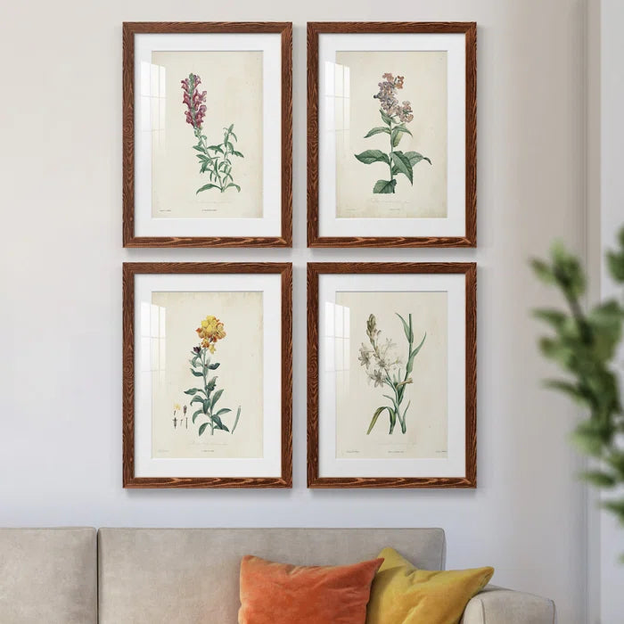 24" H x 72" W x 1.5" D Traditional Botanical I - 4 Piece Picture Frame Painting