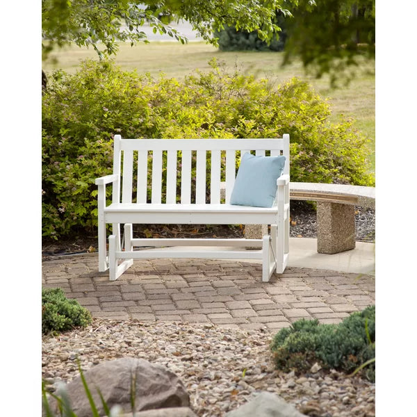 White Traditional Garden Plastic Glider Bench, 34'' H x 47.5'' W x 24.25'' D