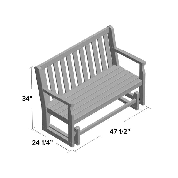 White Traditional Garden Plastic Glider Bench, 34'' H x 47.5'' W x 24.25'' D