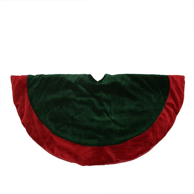 26" W Green/Red Traditional Velveteen Christmas Tree Skirt
