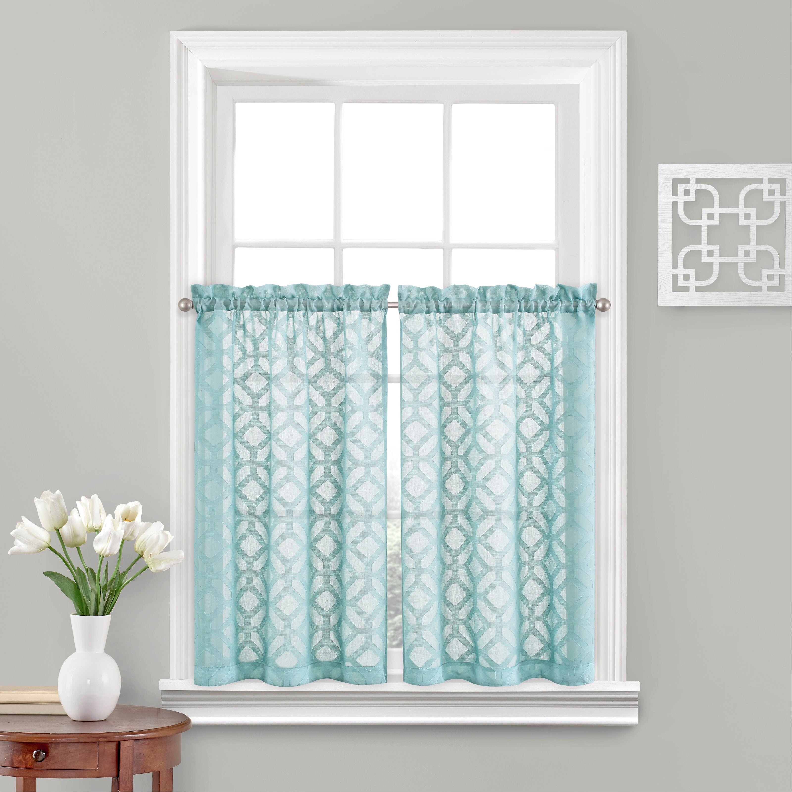 52" W x 36" L Treadway Geometric Tailored 52'' Cafe Curtain Aqua (Set of 2) B50-HS159
