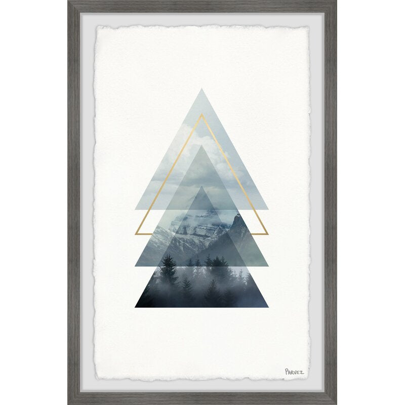 White/Blue 'Triangular Forest' Framed Print K8495