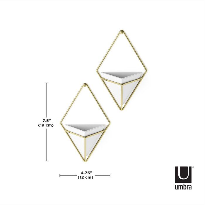 7.5" H x 4.4" W x 2.88' D White/Brass Trigg Wall Décor (Set of 2)