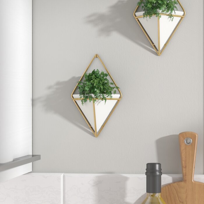 7.5" H x 4.4" W x 2.88' D White/Brass Trigg Wall Décor (Set of 2)