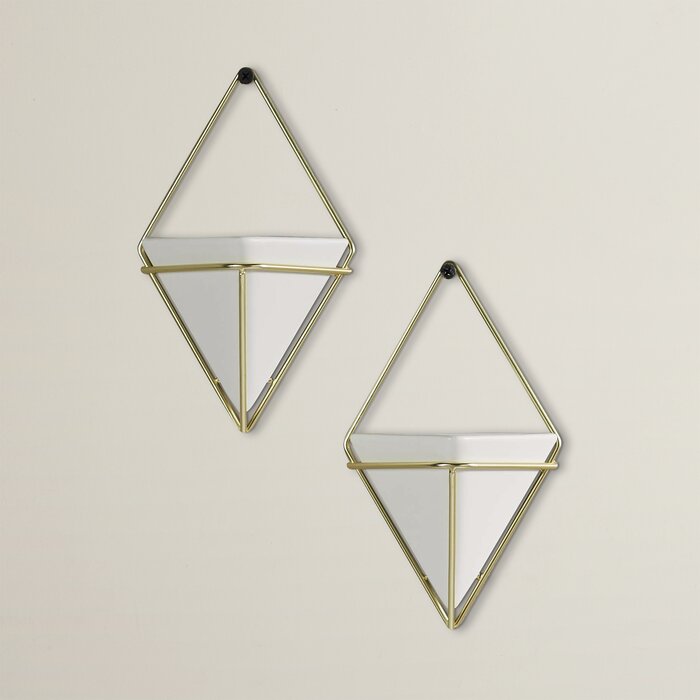 7.5" H x 4.4" W x 2.88' D White/Brass Trigg Wall Décor (Set of 2)