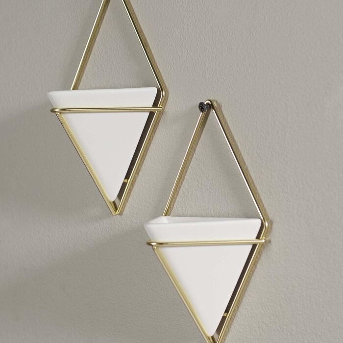 7.5" H x 4.4" W x 2.88' D White/Brass Trigg Wall Décor (Set of 2)