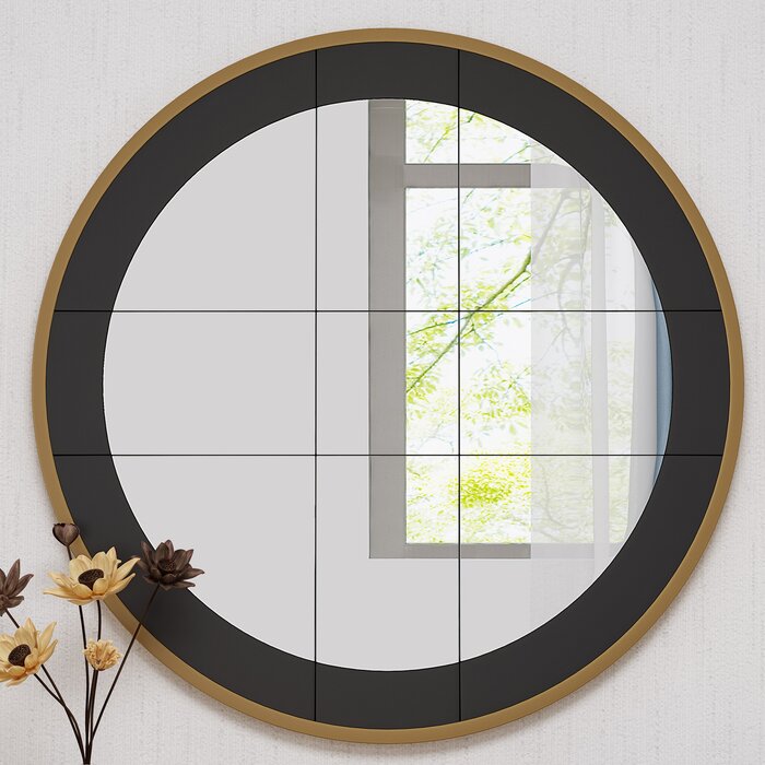 Tunis Round Modern Accent Mirror, Antique Gold/Black #HA188