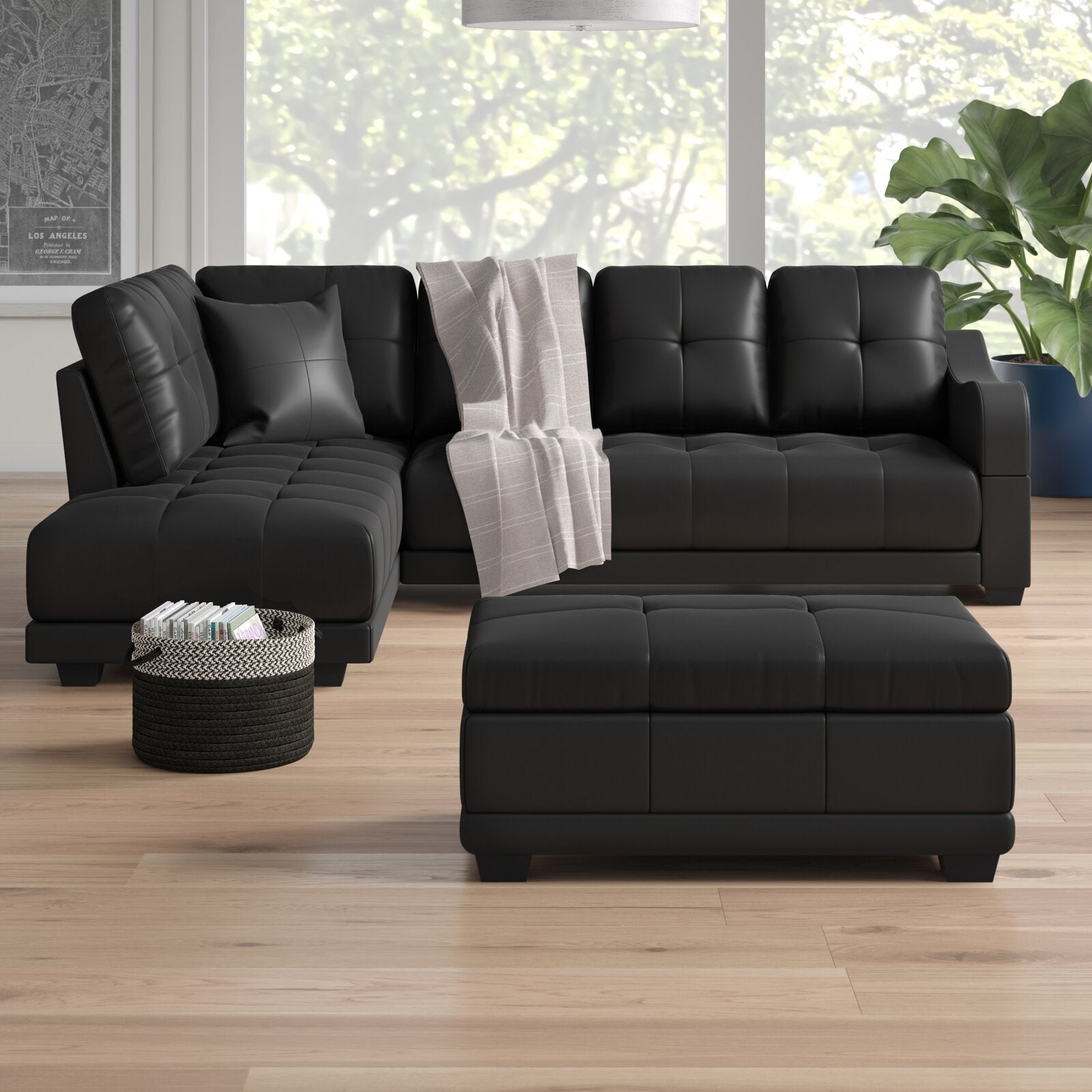 Turnham 96" Wide Faux Leather Sofa & Chaise with Ottoman CL203