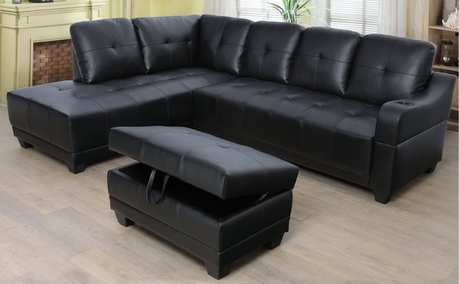 Turnham 96" Wide Faux Leather Sofa & Chaise with Ottoman CL203