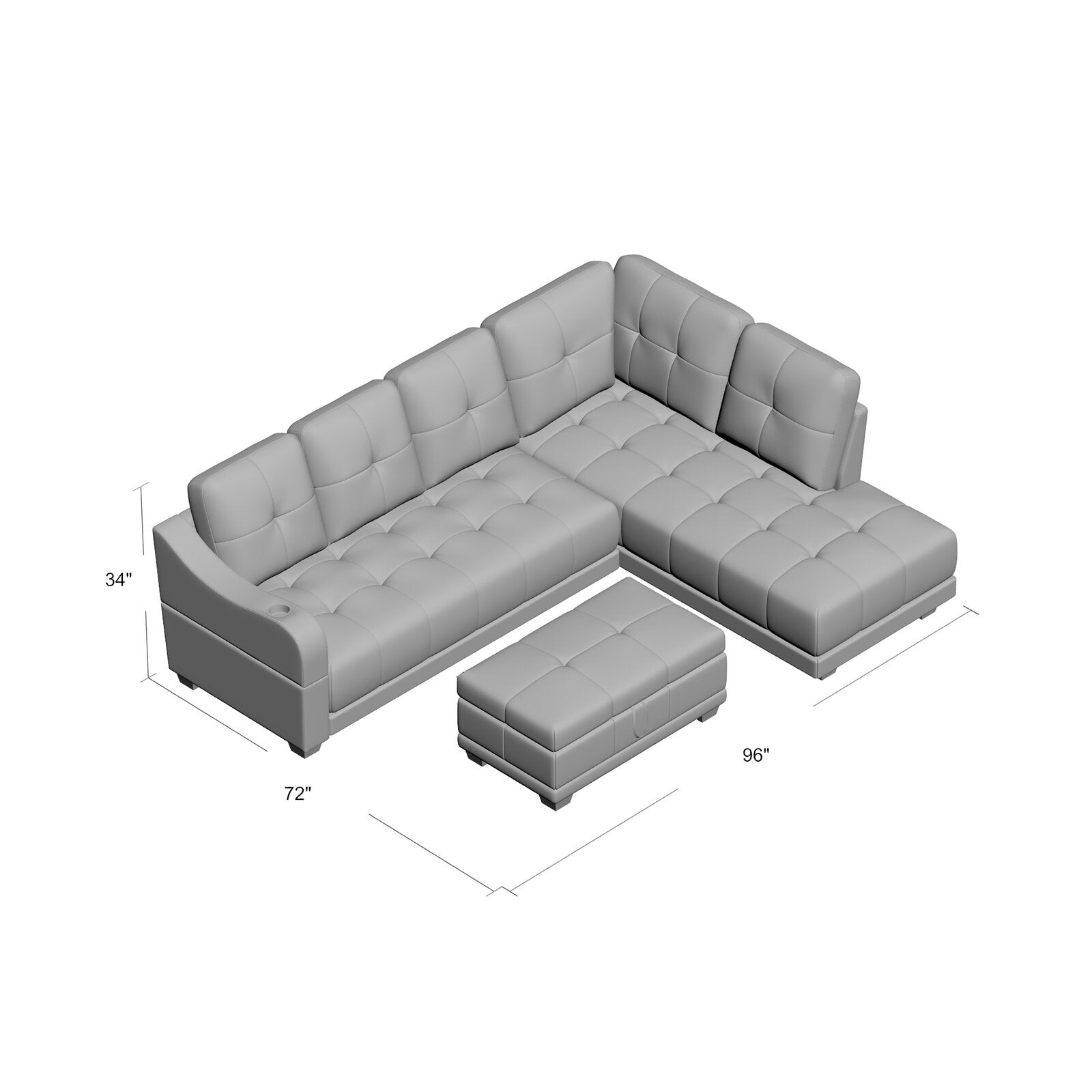 Turnham 96" Wide Faux Leather Sofa & Chaise with Ottoman CL203