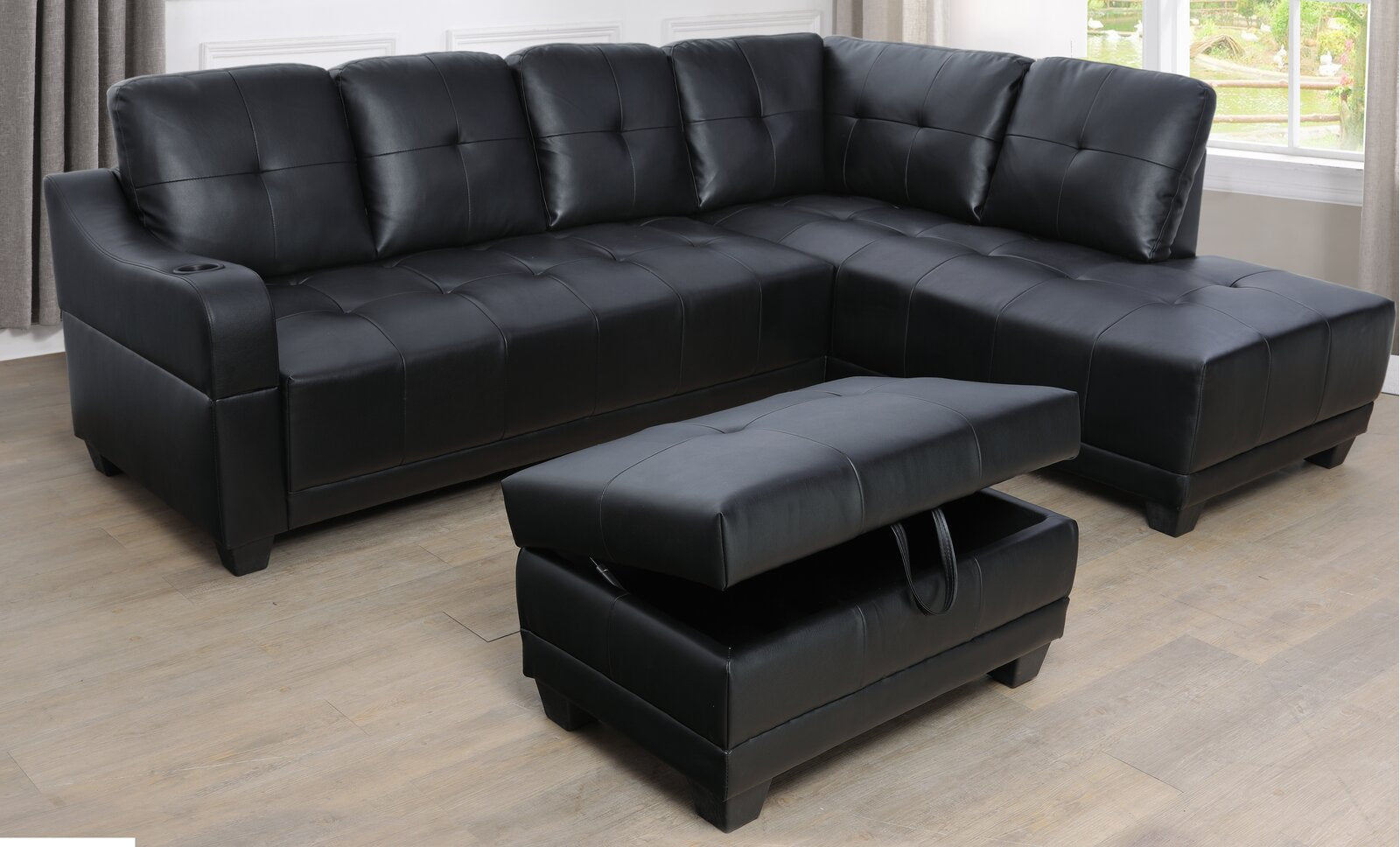 Turnham 96" Wide Faux Leather Sofa & Chaise with Ottoman CL203