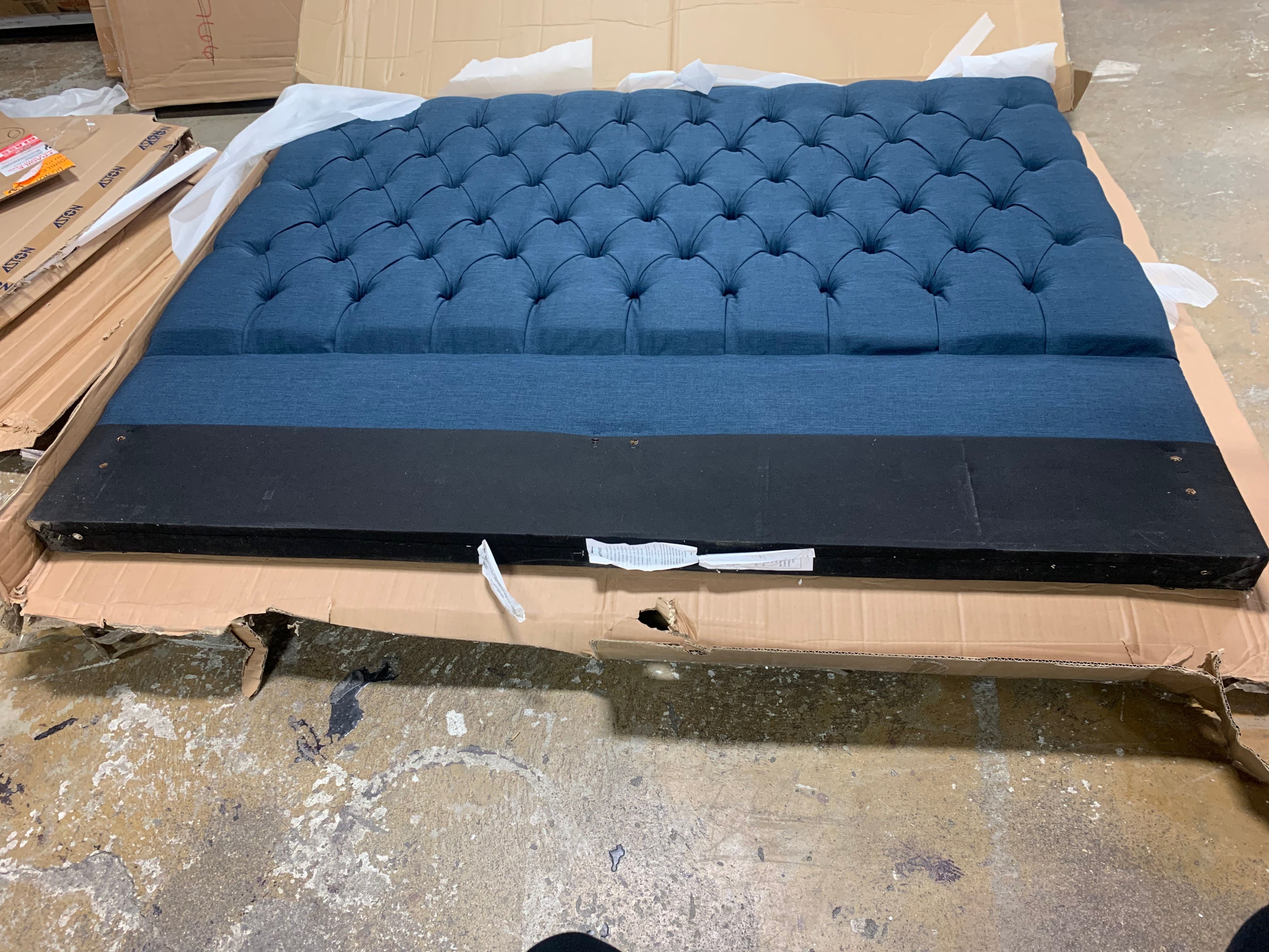 (AS IS) Meridian Furniture Ashton Queen Size Headboard in Navy Chrome Nailheads Contemporary (HEADBOARD ONLY)