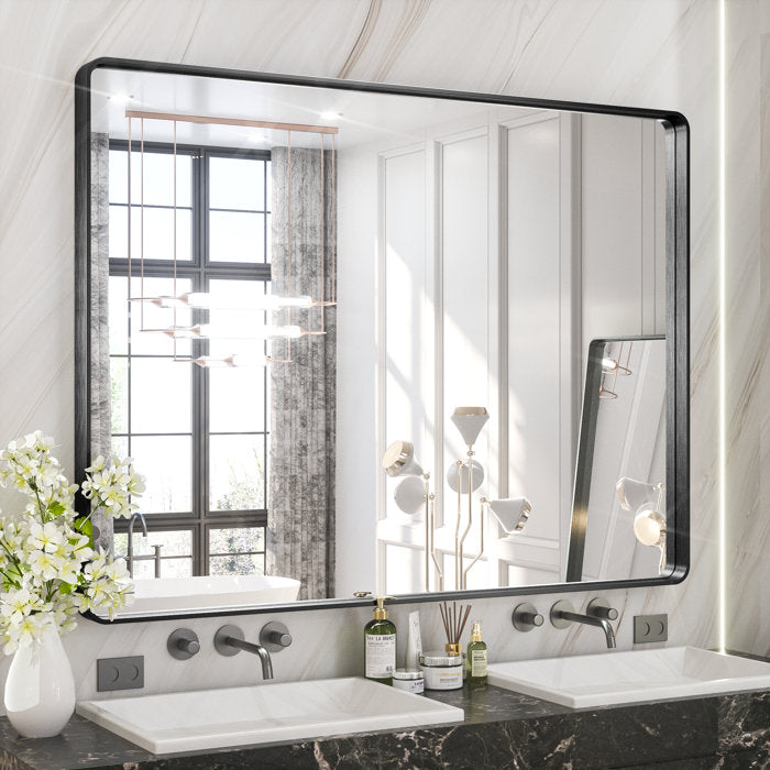 72" x 36" Black Tyro Rectangle Metal Wall Mirror