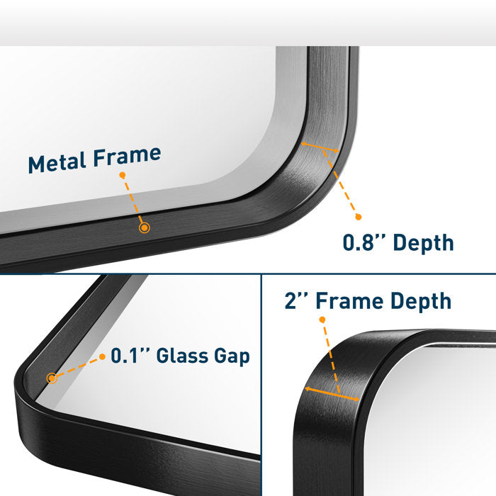 72" x 36" Black Tyro Rectangle Metal Wall Mirror
