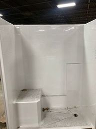 60 in. x 33 in. x 77 in. Standard Low Threshold 3-Piece Shower Kit in White with Left Seat and Right Drain