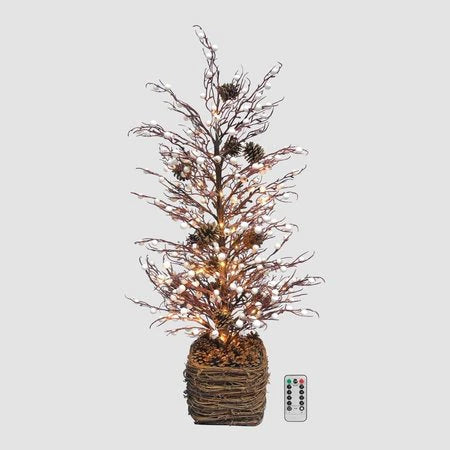 30 in. Tabletop Twig Tree with Vine Base; White Berry