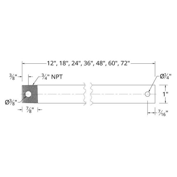 48 in. Matte Black Ceiling Fan Extension Downrod for Modern Forms or WAC Lighting Fans, B114-DS345