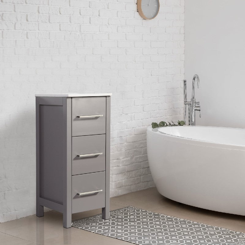 11 3/4 Inch Bathroom Vanity Cabinet with Stone Top with Soft Closing Drawers, Grey