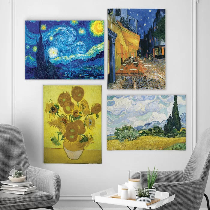 18" H x 48" W x 1" D Van Gogh Materpiece Ensemble by Vincent Van Gogh - 4 Piece Wrapped Canvas Print