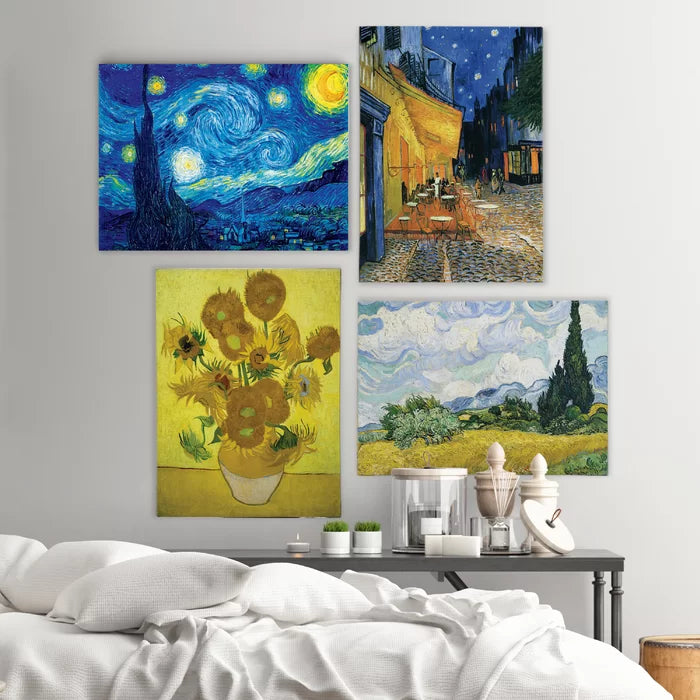 18" H x 48" W x 1" D Van Gogh Materpiece Ensemble by Vincent Van Gogh - 4 Piece Wrapped Canvas Print