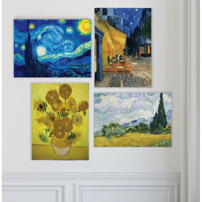 18" H x 48" W x 1" D Van Gogh Materpiece Ensemble by Vincent Van Gogh - 4 Piece Wrapped Canvas Print