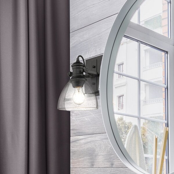 Vedder 1-Light Dimmable Bath Sconce, Black/Seeded Glass (#969)