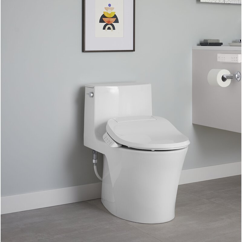 White Veil One-Piece Elongated Dual-Flush Toilet with Skirted Trapway and Concealed Cords EJ923