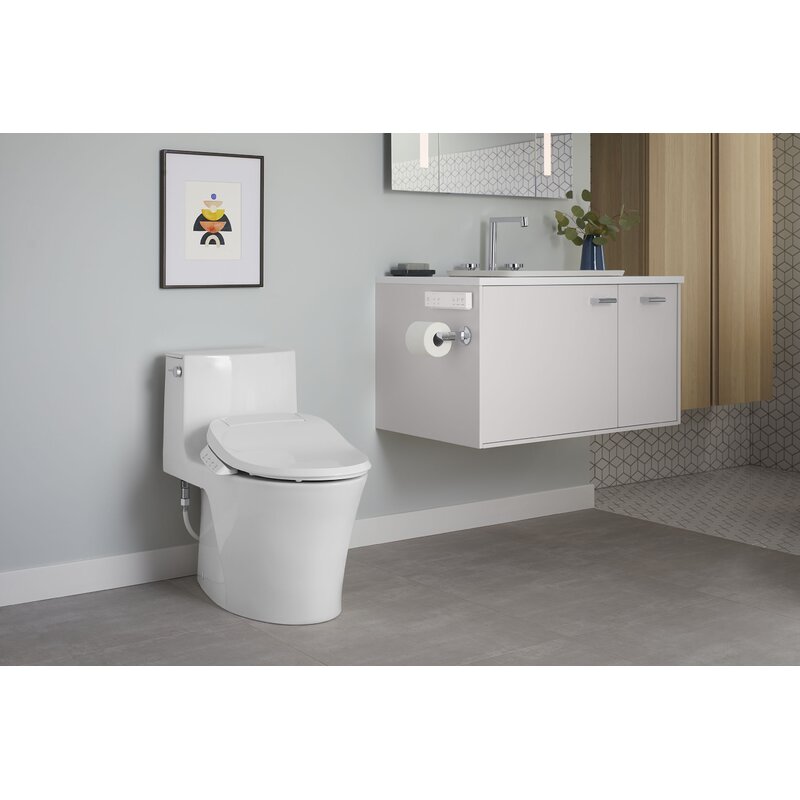 White Veil One-Piece Elongated Dual-Flush Toilet with Skirted Trapway and Concealed Cords EJ923