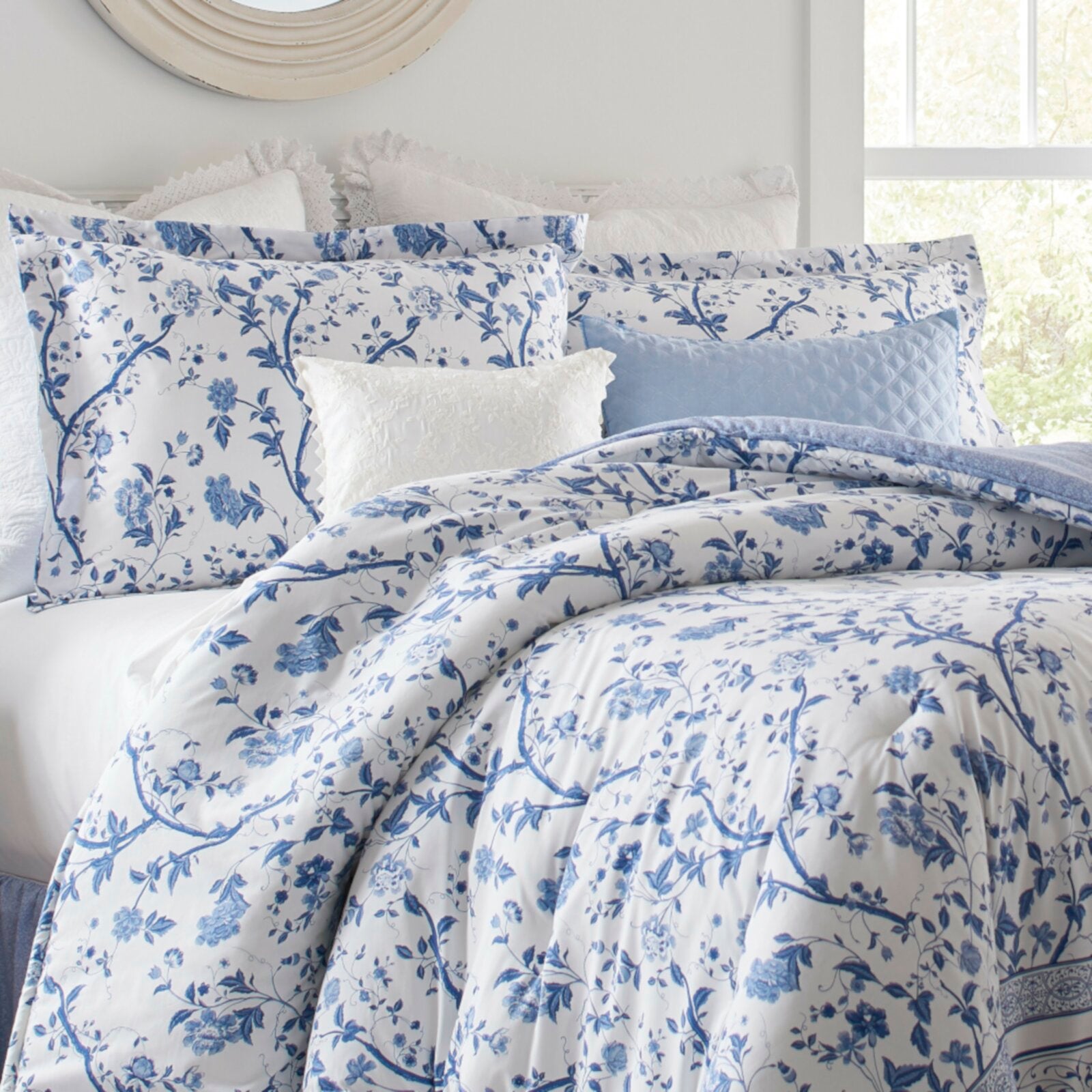 Full Comforter + 2 Standard Shams Blue Veronique Reversible Comforter Set