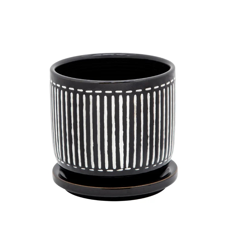 5" H x 5" W x 5" D Vertical Lines Ceramic Pot Planter