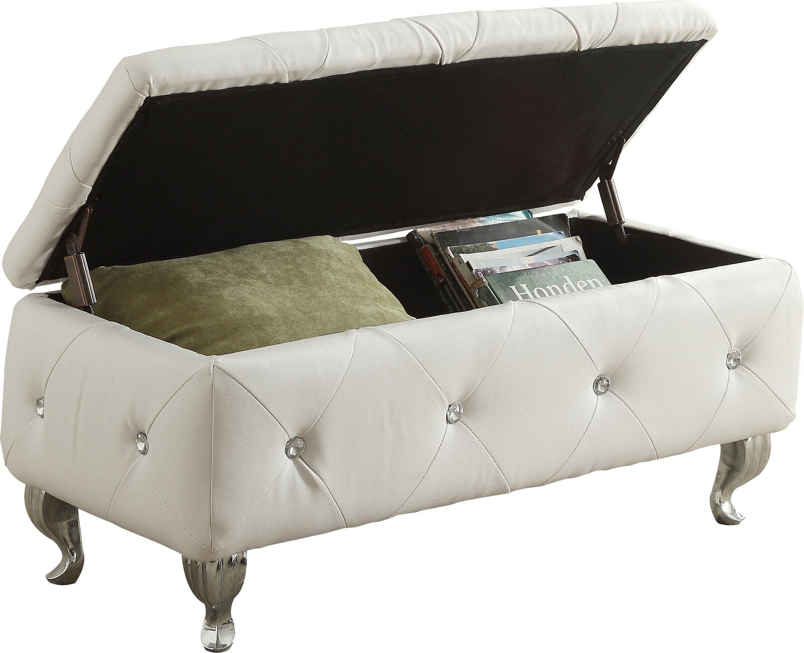 White Victoria Faux Leather Flip Top Storage Bench K7645