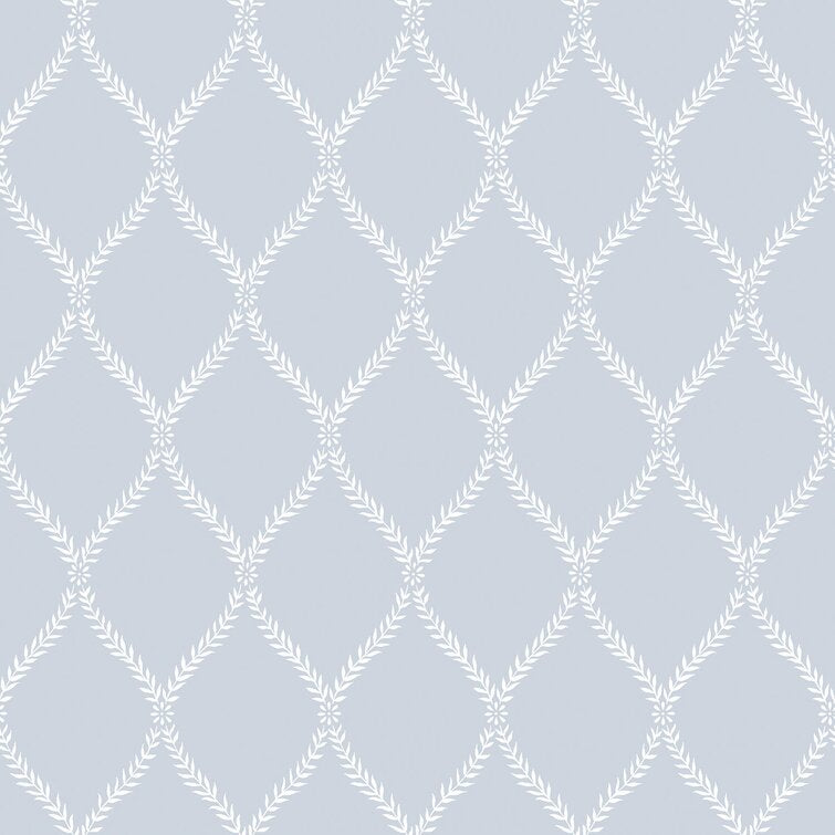 Blue/White Vintage Roses Laurel Trellis 33' L x 21" W Wallpaper Roll, (2 Rolls)