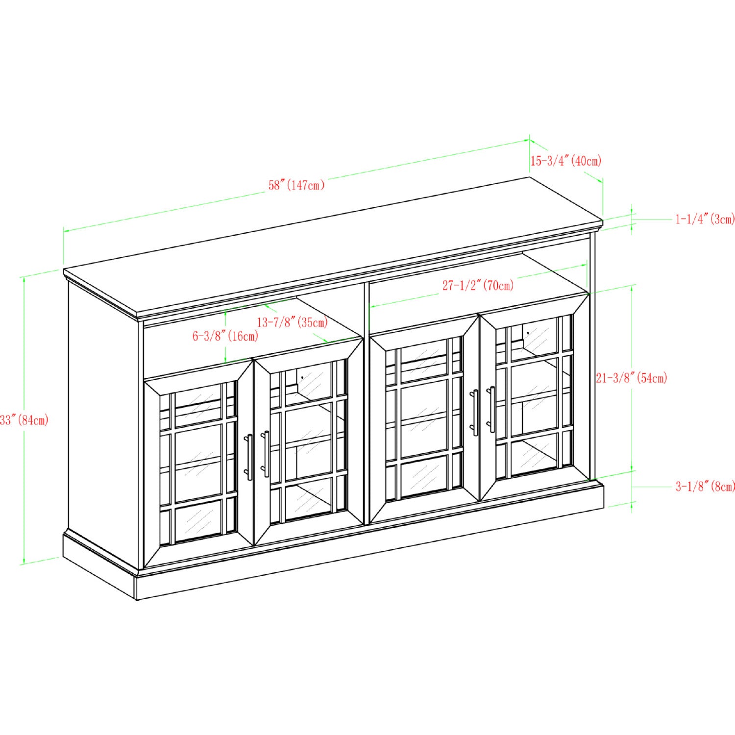 58" White Oak Glass Door TV Console (#K5864)