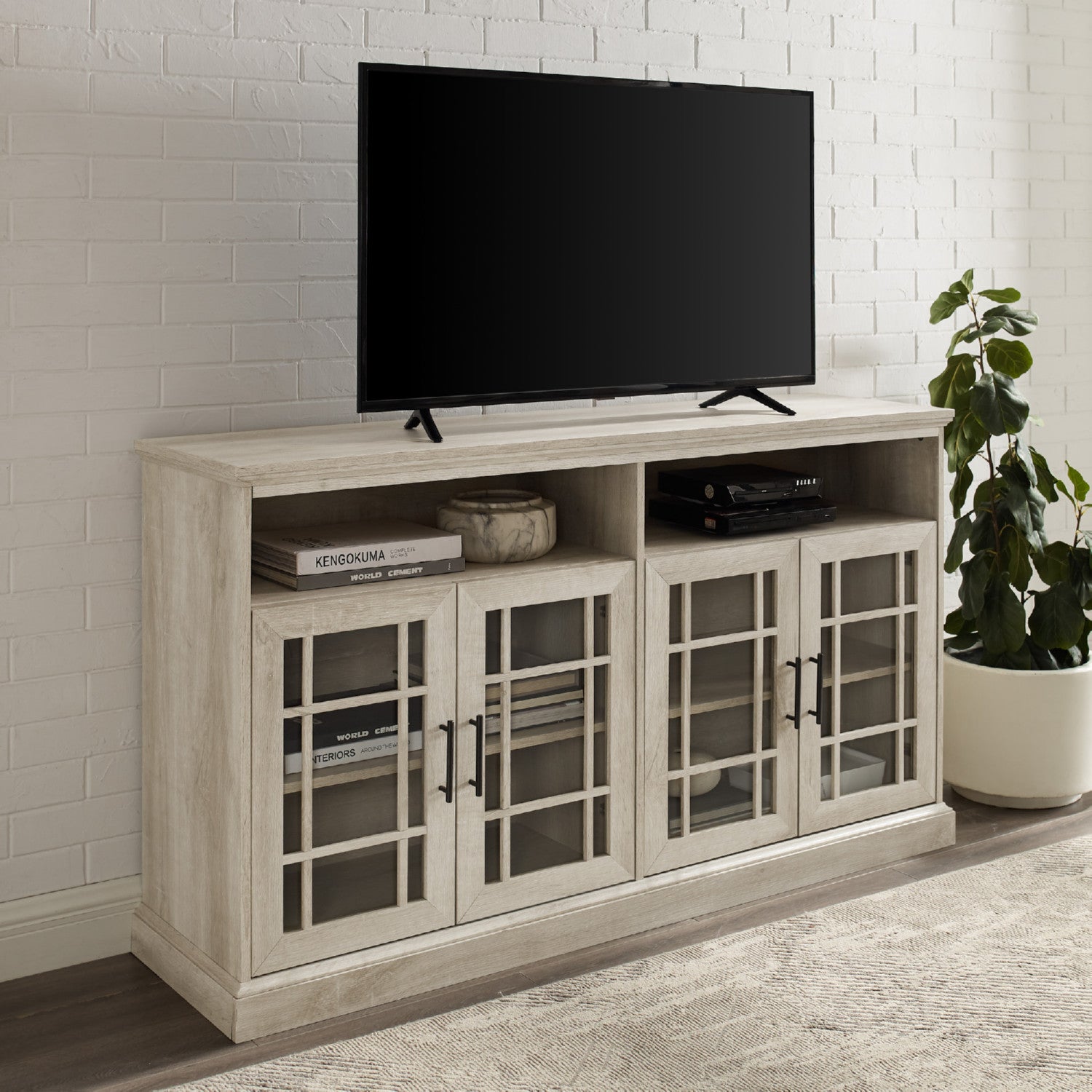 58" White Oak Glass Door TV Console (#K5864)