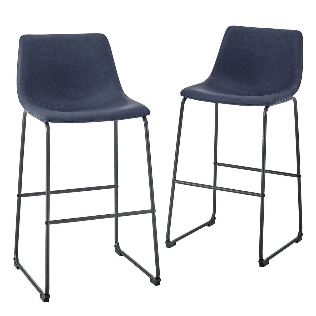 30 Inch Industrial Faux Leather Barstools (Set of 2) - Navy Blue RM302