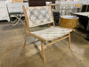 Bandelier Accent Chair Leather Weave Off White Natural Wood Teak 7 MM Cowhide