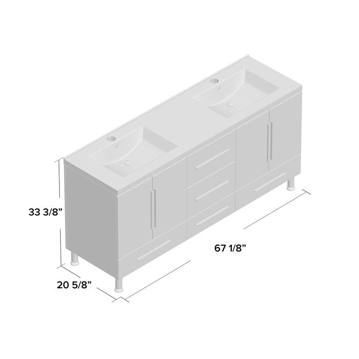 Waldwick 67" Double Bathroom Vanity Set, Gray
