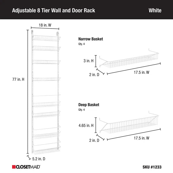 77" H x 18" W x 5.2" D Wall Cabinet Door Organizer