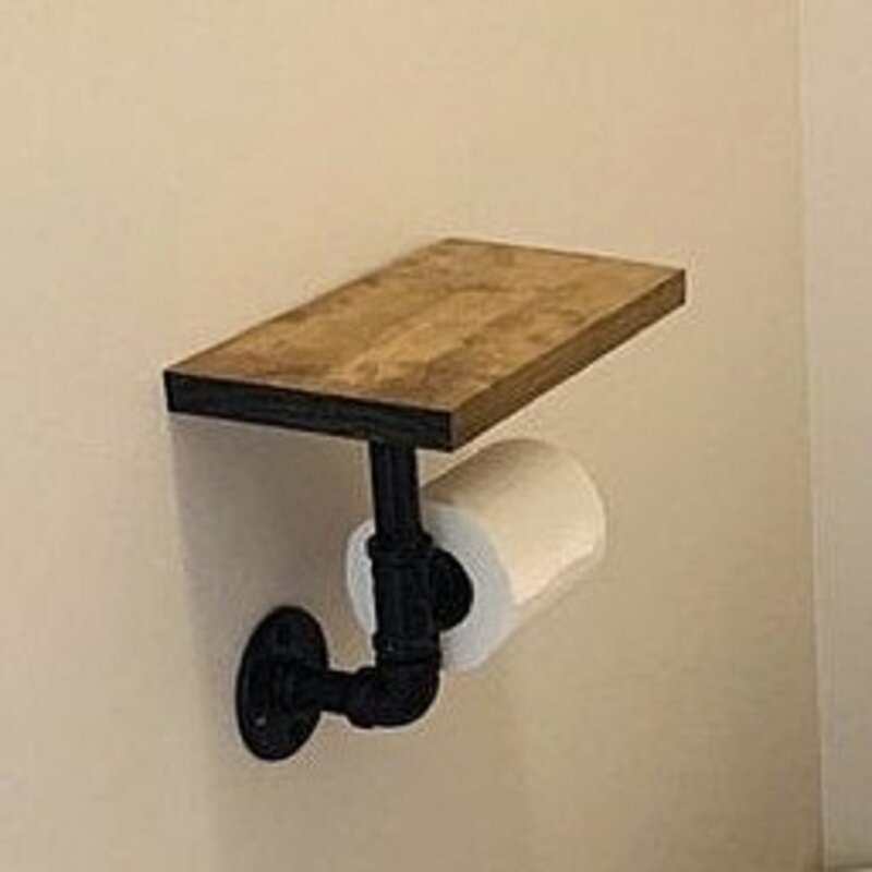 Black Wall Mount Toilet Paper Holder with Shelf , 8.5'' H x 10'' W x 5.5'' D