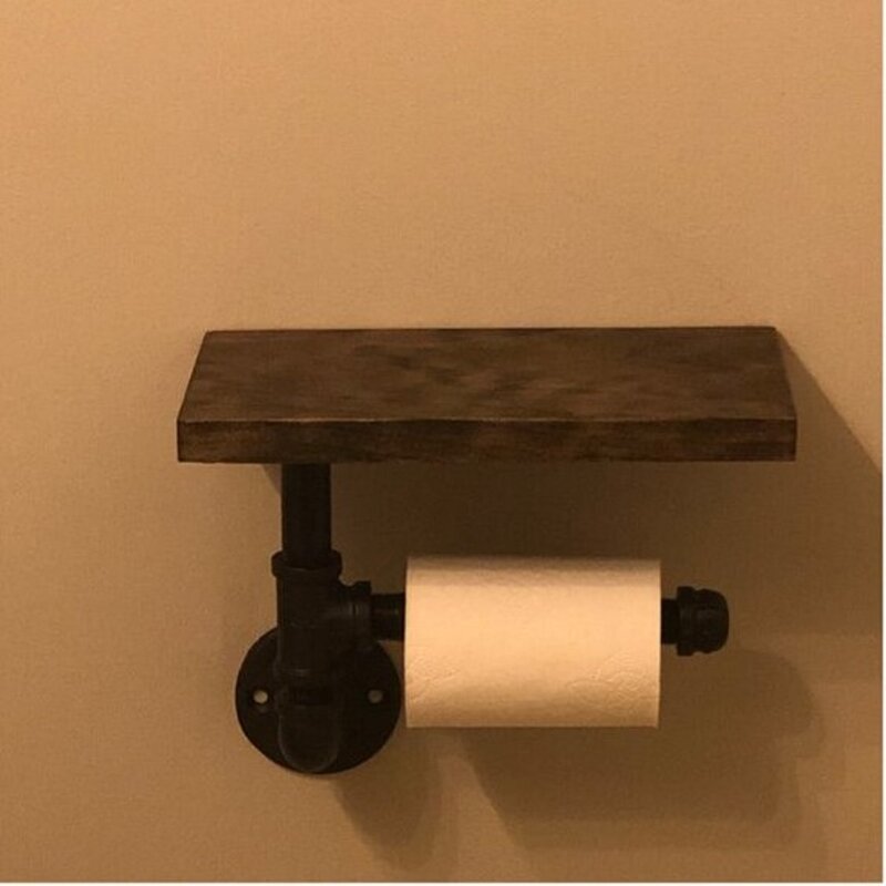 Black Wall Mount Toilet Paper Holder with Shelf , 8.5'' H x 10'' W x 5.5'' D