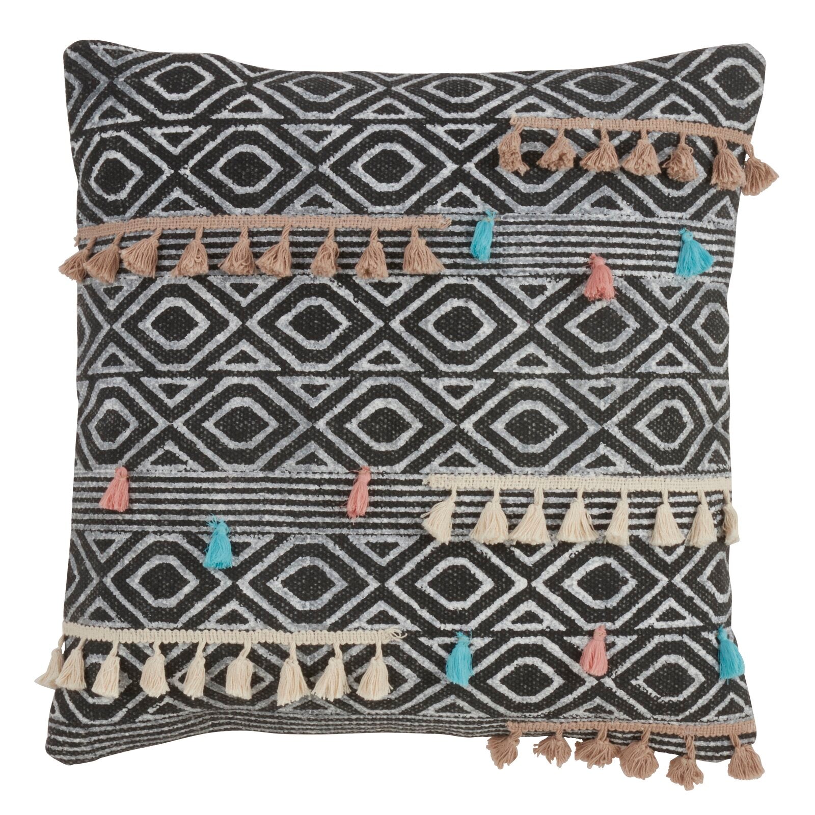Black Warthen Cotton Feather Geometric Throw Pillow SC695